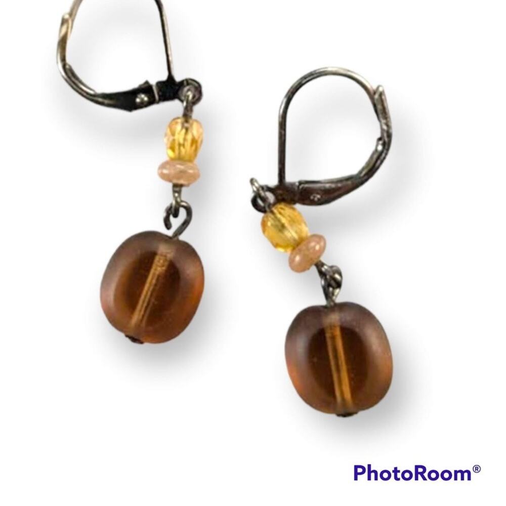 Dainty frosted brown glass french hook earrings